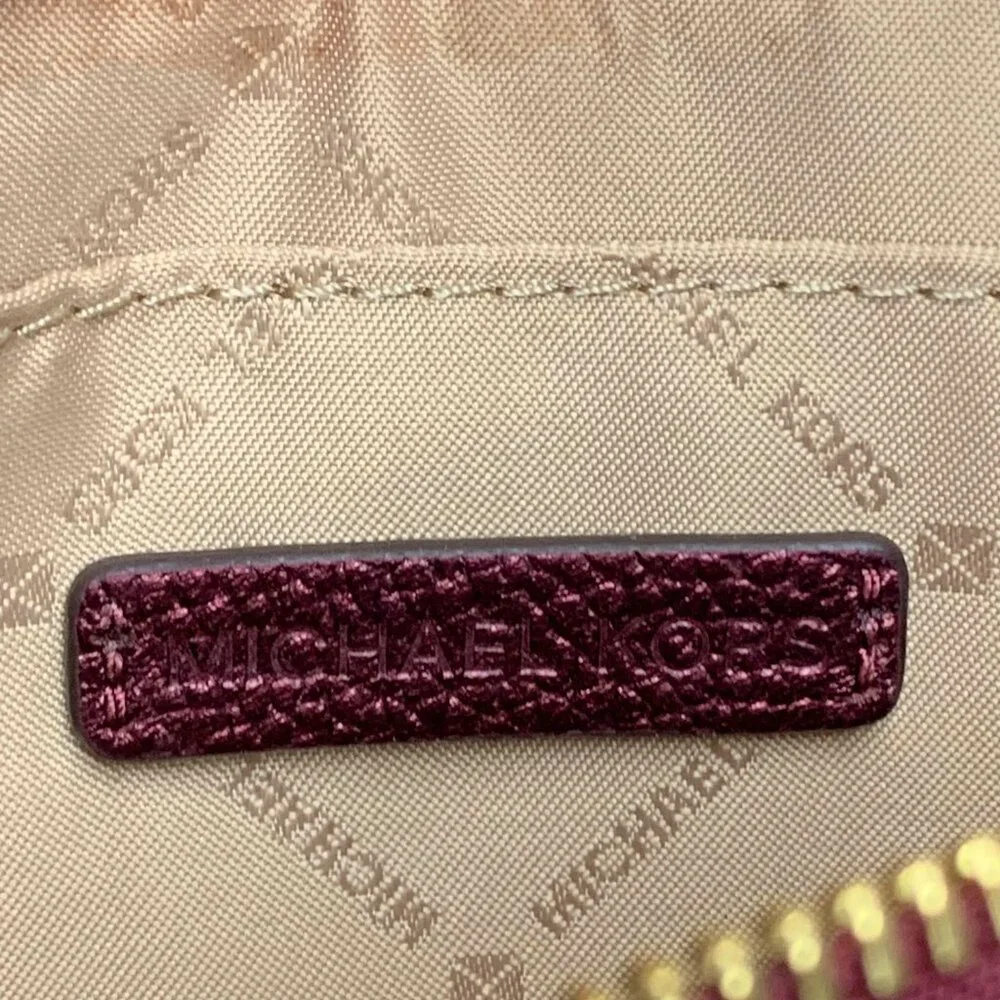 MICHAEL KORS‎ Adele Merlot Pebbled Leather Zippered Clutch Wristlet